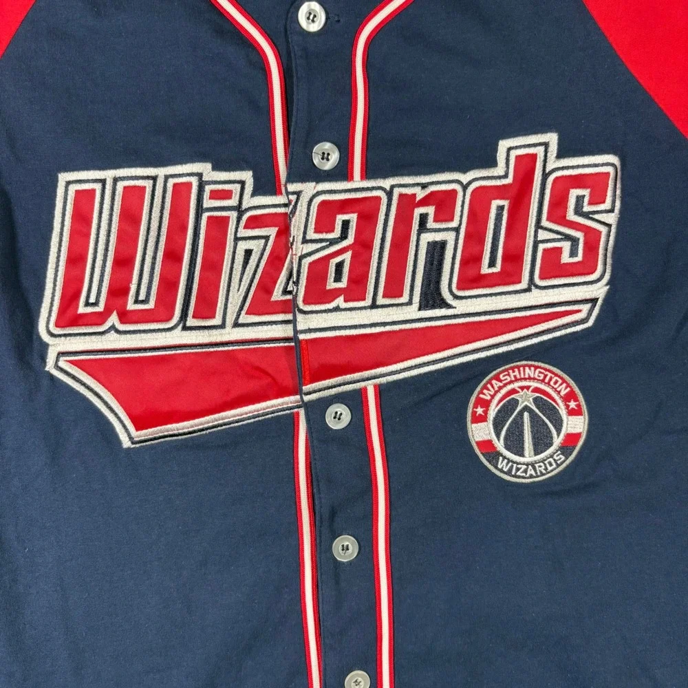Starter Washington Wizards Baseball Jersey Mens Small Navy Red Button Up NBA